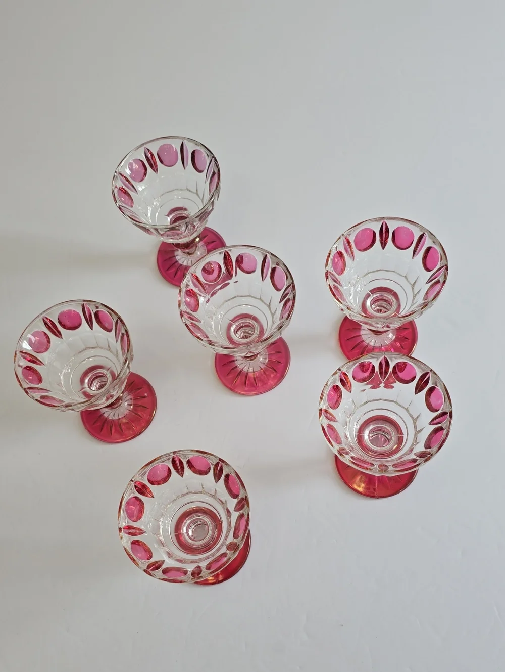 Vintage Indiana Glass Colony Set Of 6 Classique Ruby Flashed Wine Glasses 4 1/4